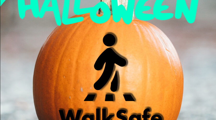 A picture of a pumpkin jack-o-lantern with the walksafe+ logo on it. links to the Walksafe Halloween blog